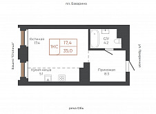 Студия 35 кв. м