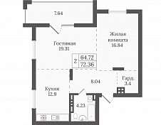 Двушка 72 кв. м